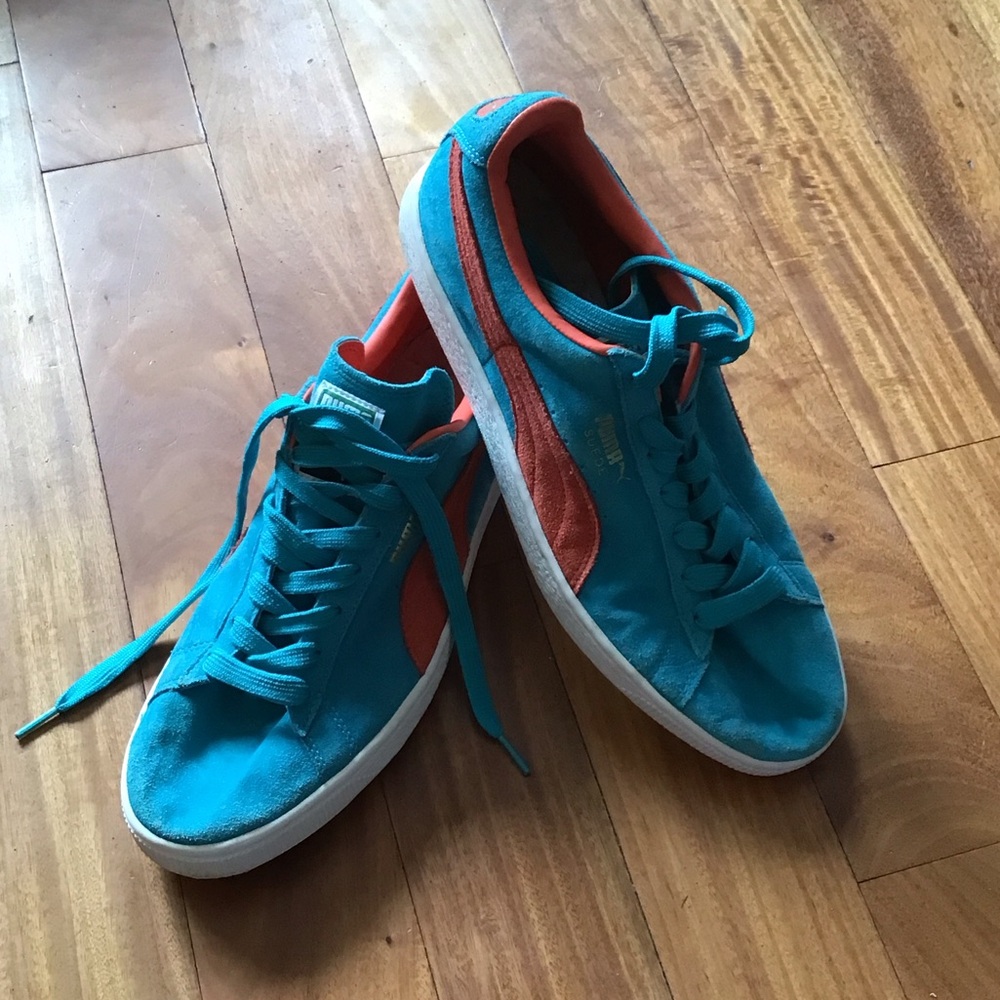 Puma Men's Teal and Coral Sneakers